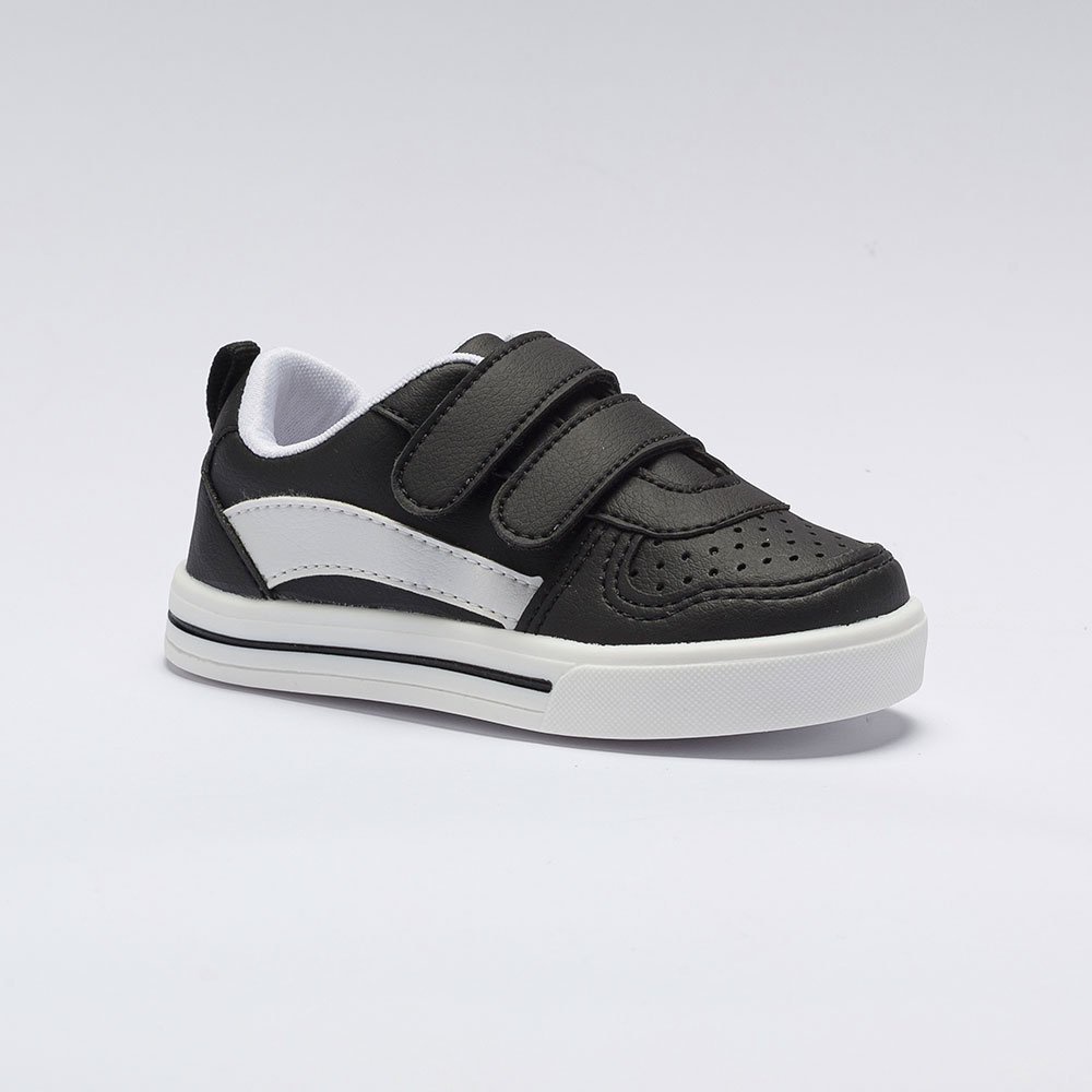 Tênis Infantil Unisex Casual Menino Menina Calce-Fácil Preto Listra Branca 2094 Pequito em Oferta na Shopee