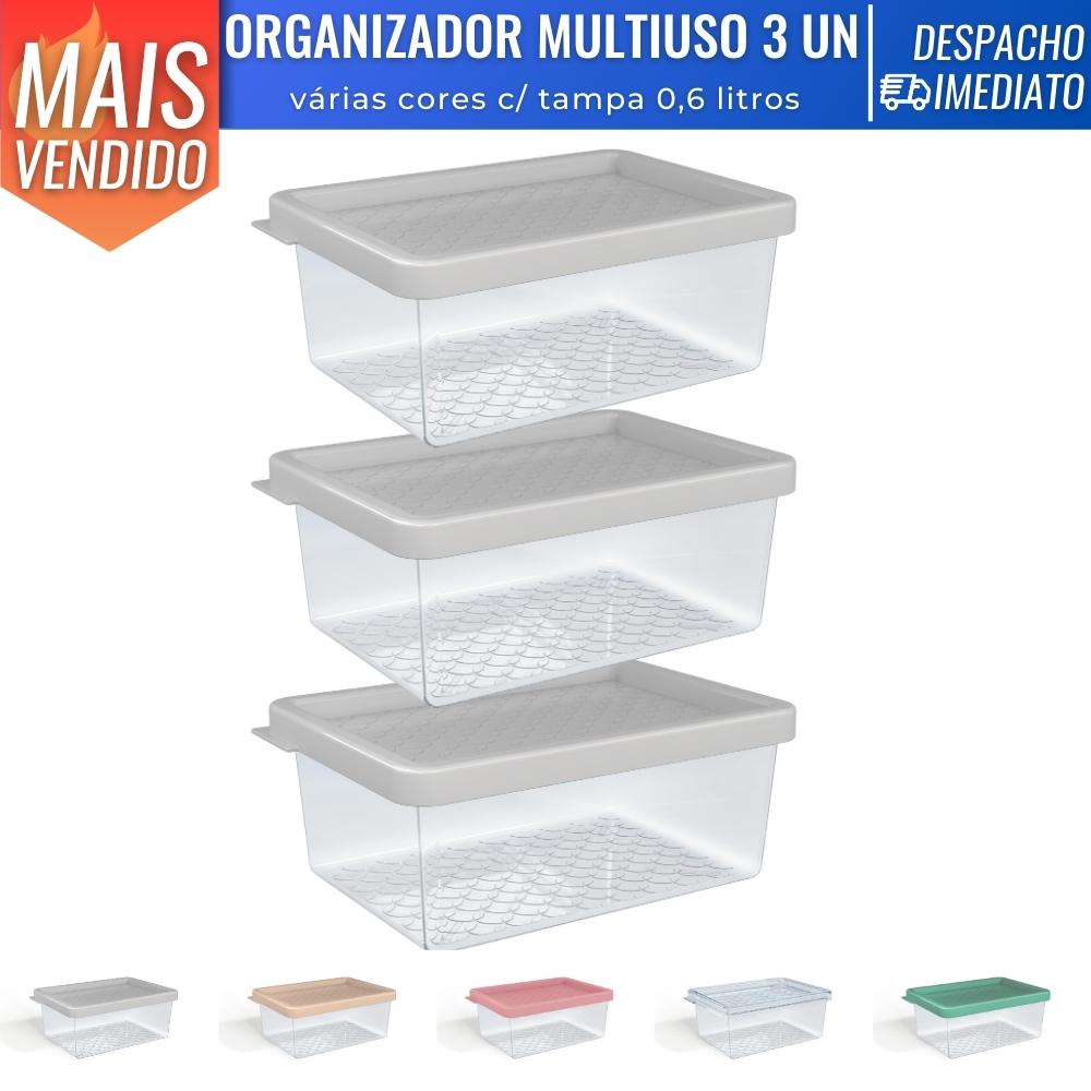 Kit 3 Pote Organizador Multiuso P 0,6L Transparente Plástico Cozinha Geladeira