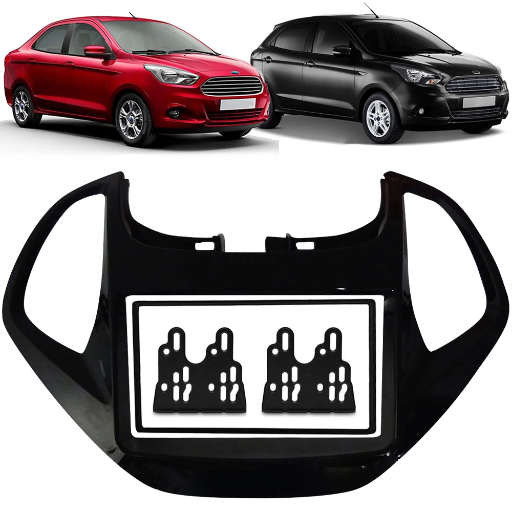 Moldura de Painel 2 Din 7" Polegadas Ka Hatch e Sedan 2015 até 2018 Com Computador Bordo Black Piano