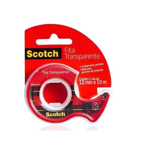 Fita Adesiva Transparente 12 mm x 10 m Com Suporte Scotch 3m