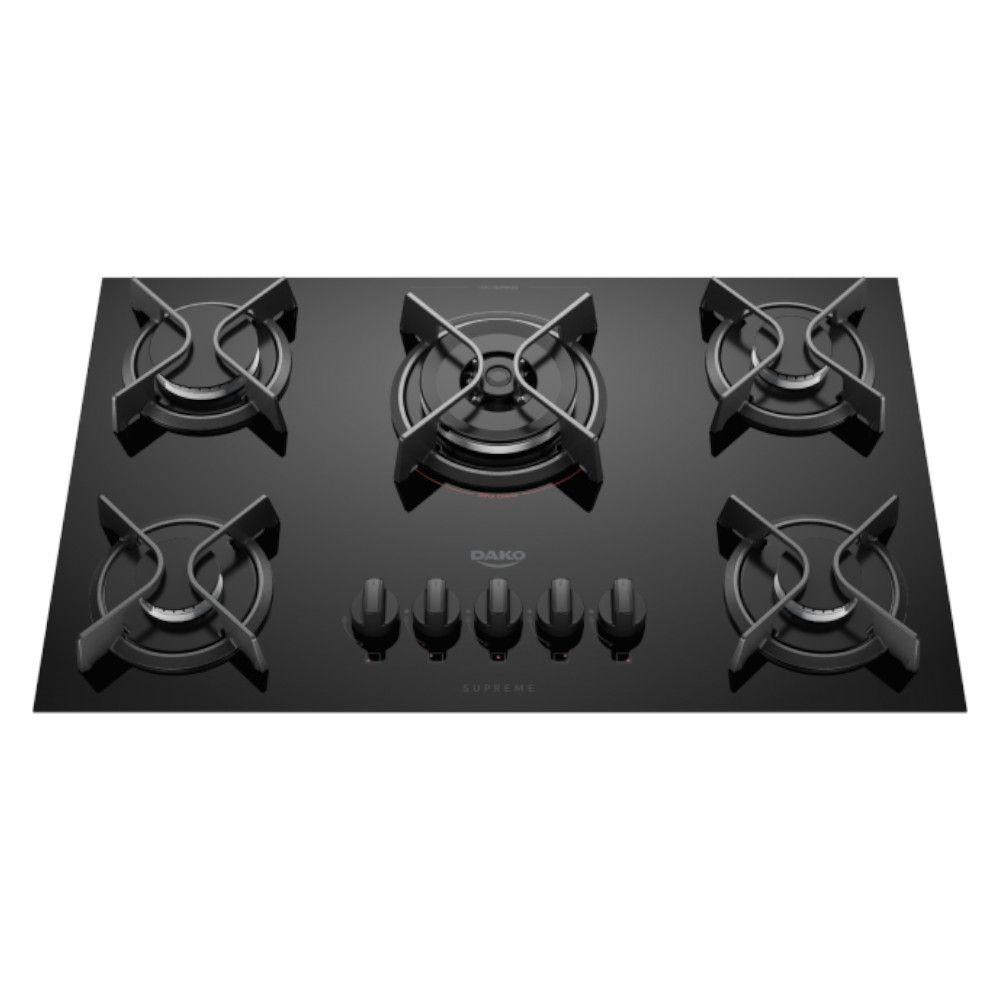 Fogão Cooktop À Gás Dako Supreme 5 Bocas Mesa Em Vidro Temperado Superautomático Bivolt