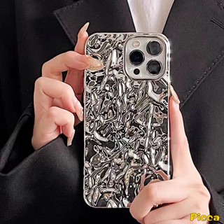 Ins Fashion Luxury Electroplate Case Compatível Para IPhone 11 12 13 14 Pro Max 7Plus XR 7 6s 8 6 Plus X XS SE 2020 Capa Traseira Com Padrão De Rugas De Prata Criativa