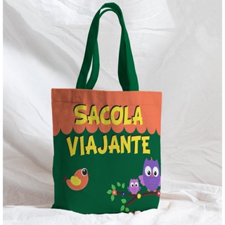 Bolsa Sacola Artesanal de Tecido Viajante Escola Coruja