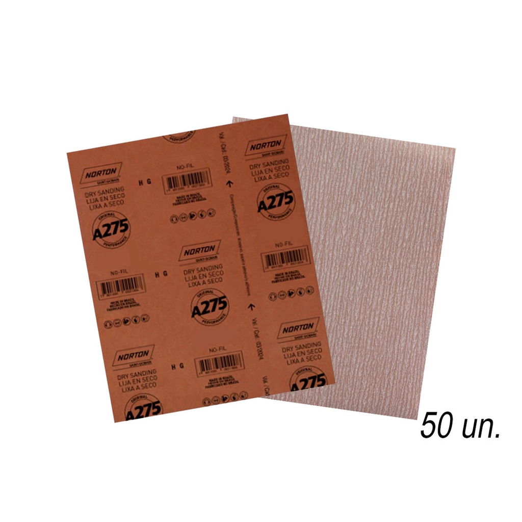Lixa Seco Champagne Norton No-Fil A275 Não Empasta 50 Folhas Caixa 50 Unidades