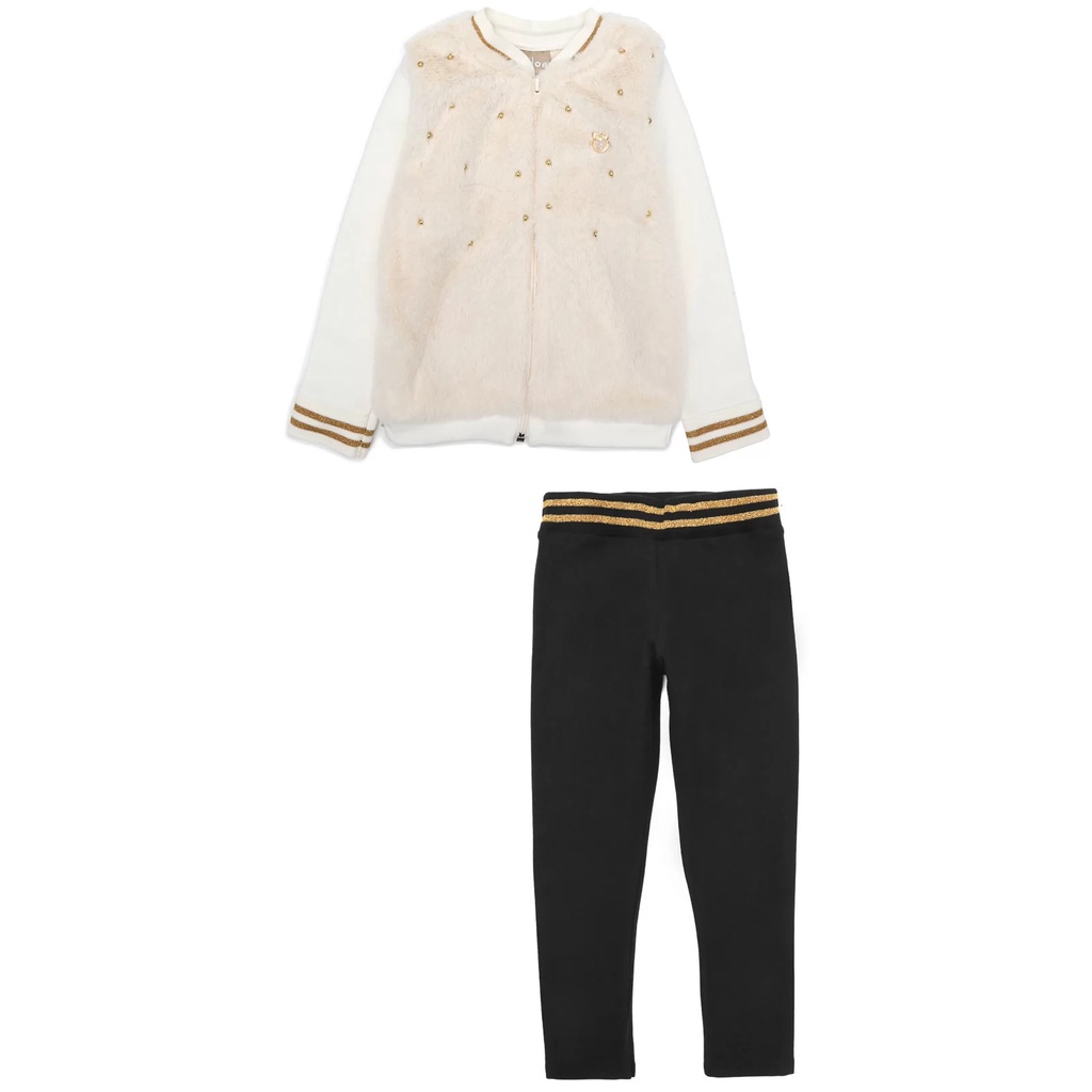 Roupa Infantil Jaqueta Pelo Manga Longa Estiloso Calça Preta Conjunto Milon Quentinho Confortável