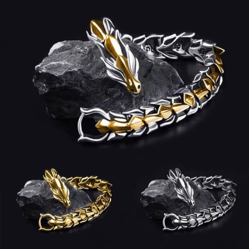 Retro Fashion Hip-hop Rock Aço Inoxidável Ouro 18K Dominativo Dragão Padrão Festa Jóias Acessórios em Oferta na Shopee