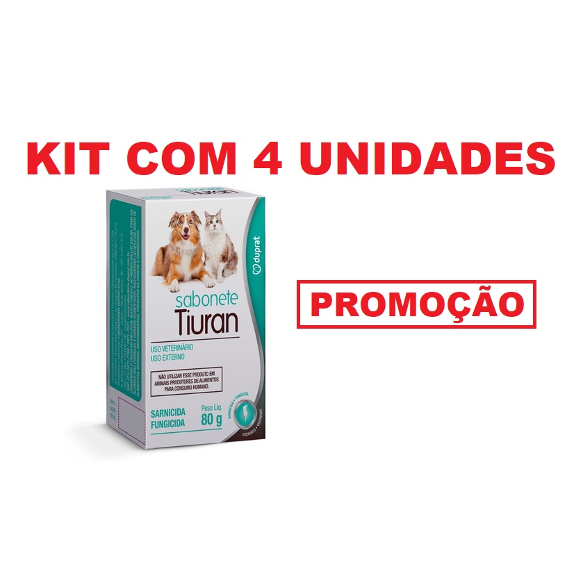 Kit 4 Unidades Sabonete Tiuran 80g Sarnicida, Fungicida e Micoses Para Cães e Gatos