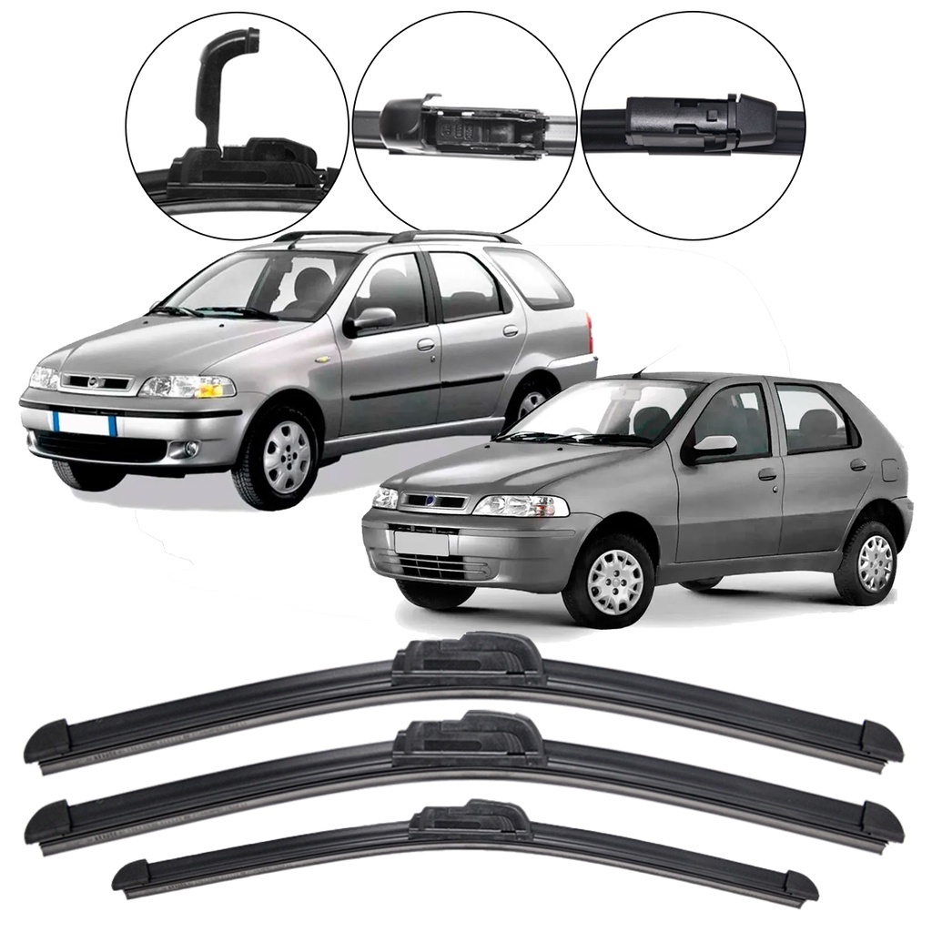 Kit C/3 Palhetas Limpador Parabrisa 2 Dianteiro+1Traseiro de Silicone Fiat Palio G2 96 até 2011 - Spare Parts and Accessories for Vehicles