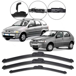 Kit C/3 Palhetas Limpador Parabrisa Dianteiro e Traseiro de Silicone Fiat Palio G2 96 até 2011