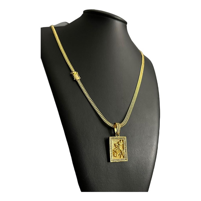 Cordao 5mm Lacraia C/ Pingente Sao Jorge Banhado Ouro 18k