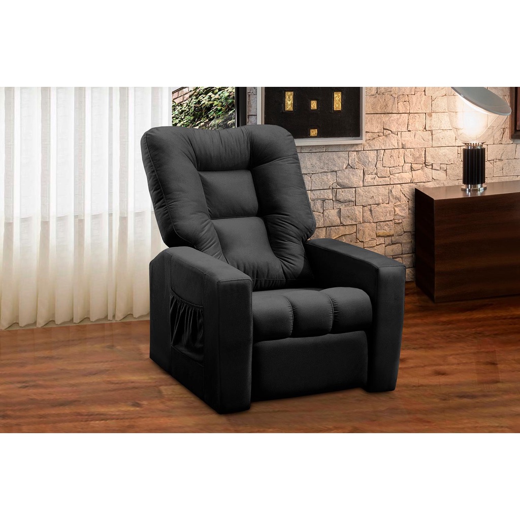 Poltrona do Papai Reclinável Itália Suede Preto Adonai Estofados - Home & Living
