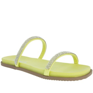 Rasteira Gabriela Flat Tiras Strass Verde