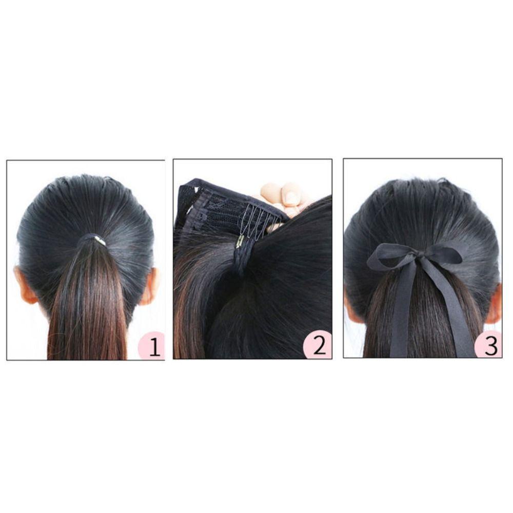 LANTONG Cordão Reto Rabo De Cavalo Extensão De Cabelo Acessórios Fibra Resistente Ao Calor Envoltório Em Torno Do Clipe