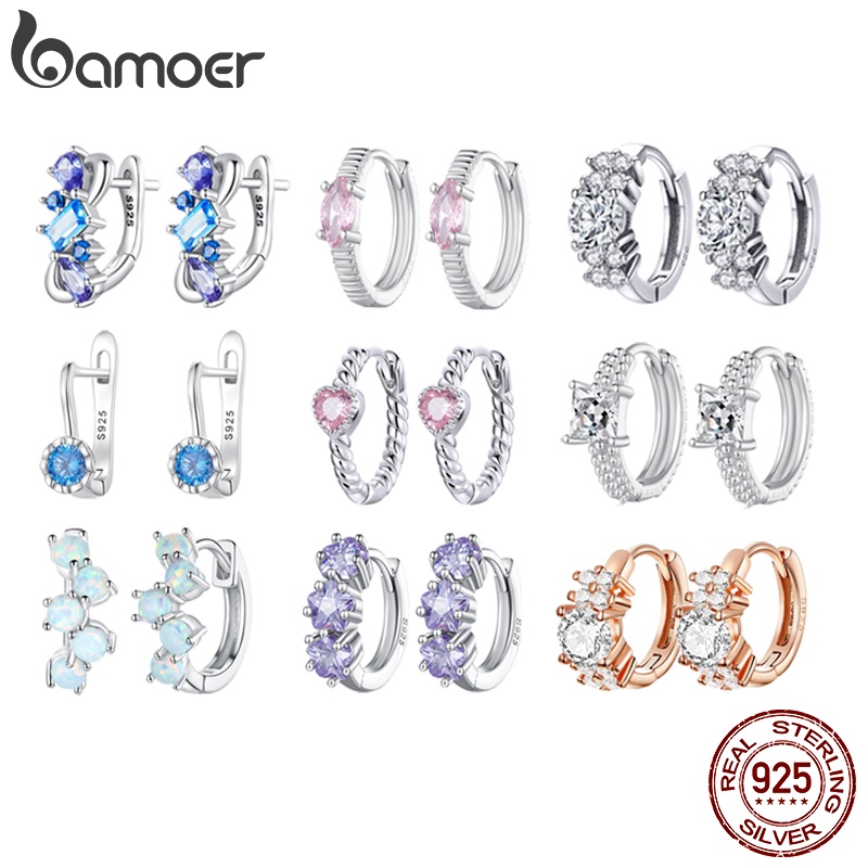Bamoer (1 Par) 925 Prata Esterlina Brincos Simples Zircon De Aniversário Moda Para Mulheres em Oferta na Shopee