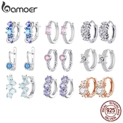 Bamoer (1 Par) 925 Prata Esterlina Brincos Simples Zircon De Aniversário Moda Para Mulheres