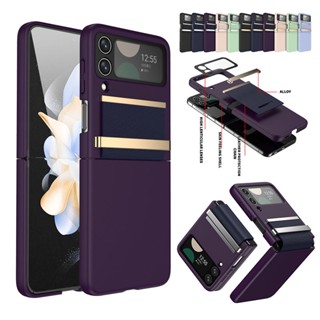 Capa Protetora De Pele Para PC Com Dobradiça De Couro Samsung Galaxy Z Flip 4 3 Fita Ajustável O Pulso Película Tela Da Câmera