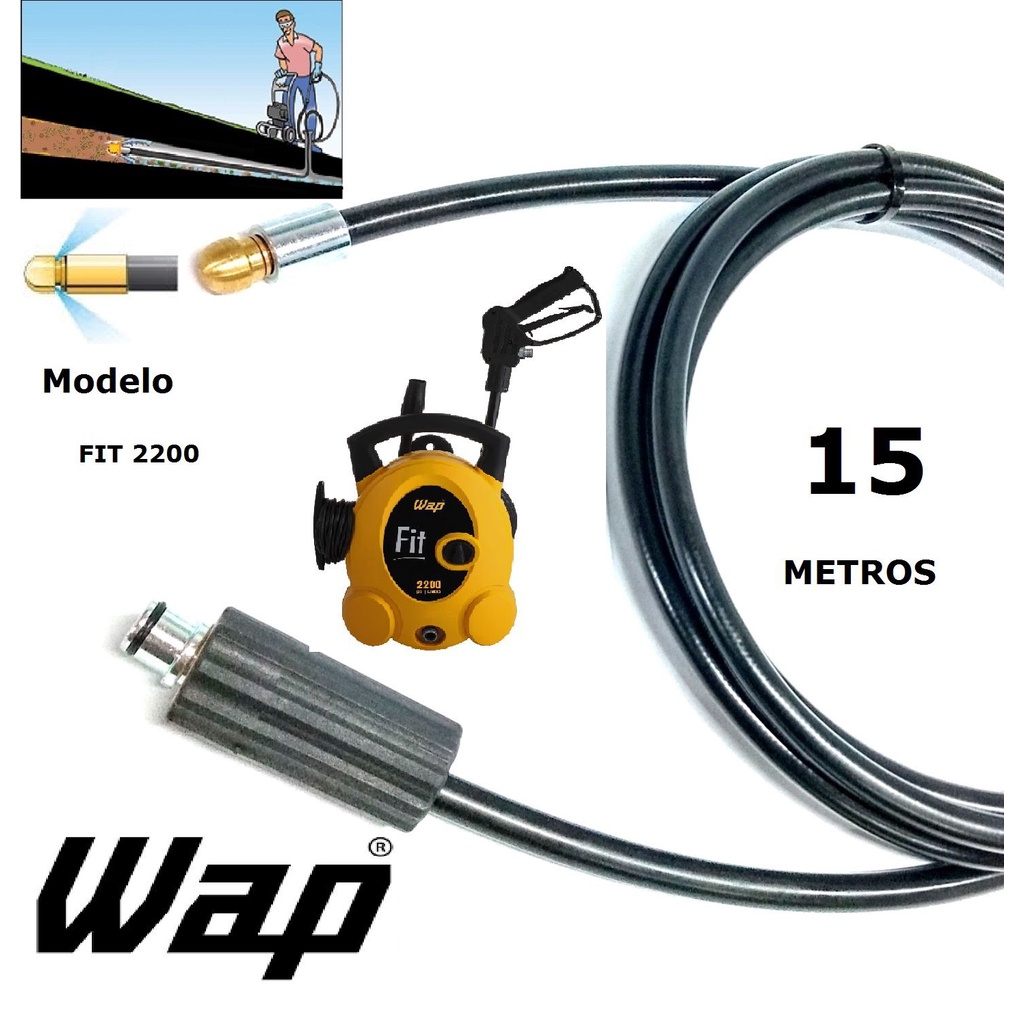 Mangueira desentupidora de tubulação WAP - 15 Metros - Wap FIT 2200