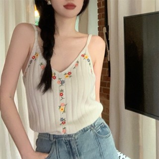 Flor triturada doce e picante estilo feminino de verão novo colete bordado retrô com leite para usar uma camisa sem mangas sexy