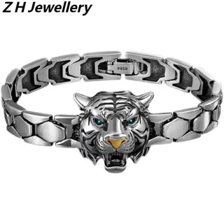 ZH Jewelry Hip-hop Rock Aço Inoxidável Pulseira Gema Masculina Tigre Dominativa Acessórios Para Festas De Halloween