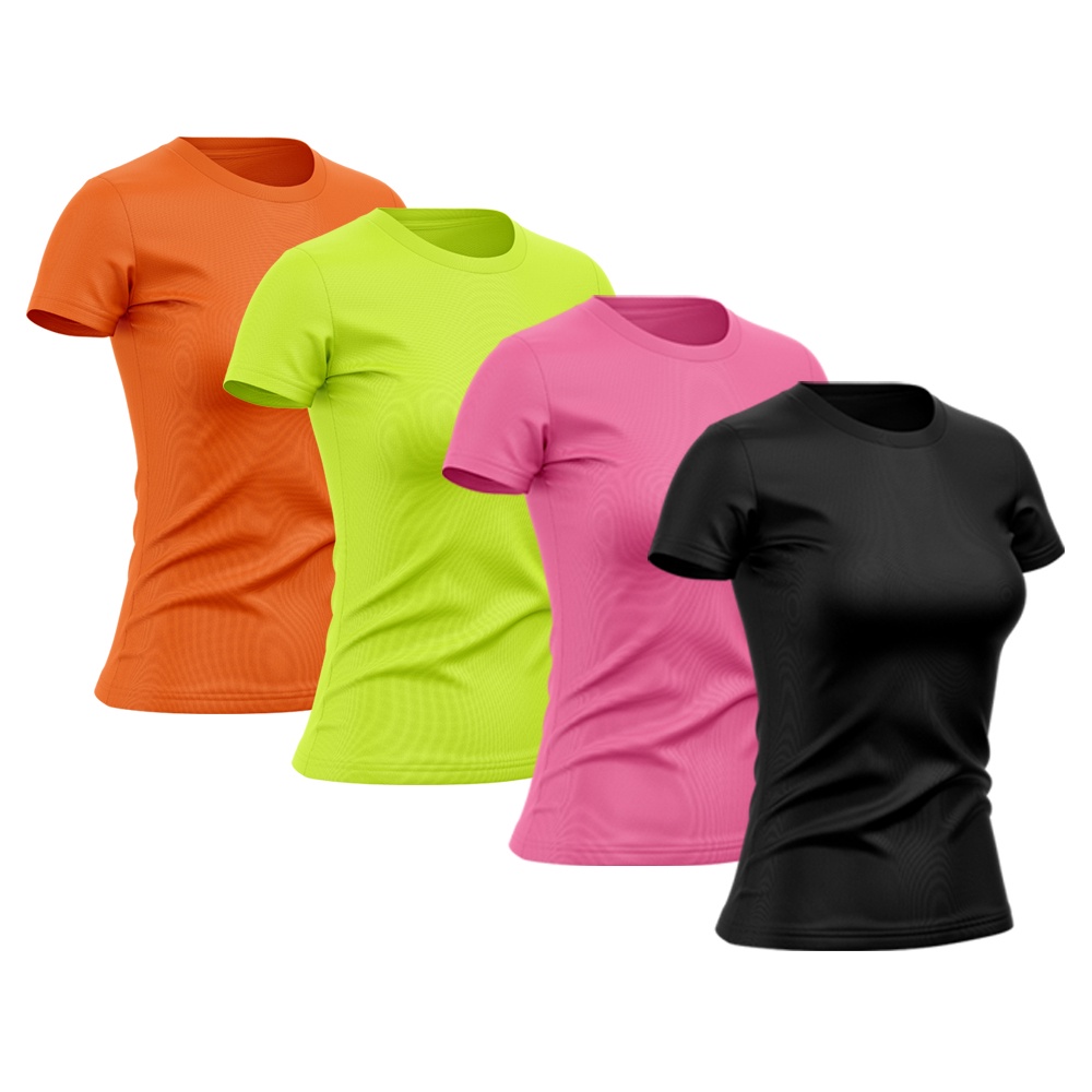 Kit 4 Camisetas Feminina Manga Curta Good Look Dry Fit Proteção Solar UV Baby Look Fitness Academia Treino Confortável