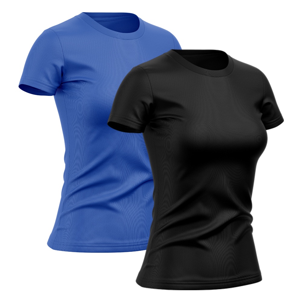Kit 2 Camisetas Feminina Manga Curta Good Look Dry Fit Proteção Solar UV Baby Look Fitness Academia Treino Confortável