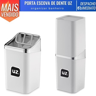 Porta Escova c/ Tampa Slim de Plástico p/ Banheiro Creme Pasta de Dente em Oferta na Shopee