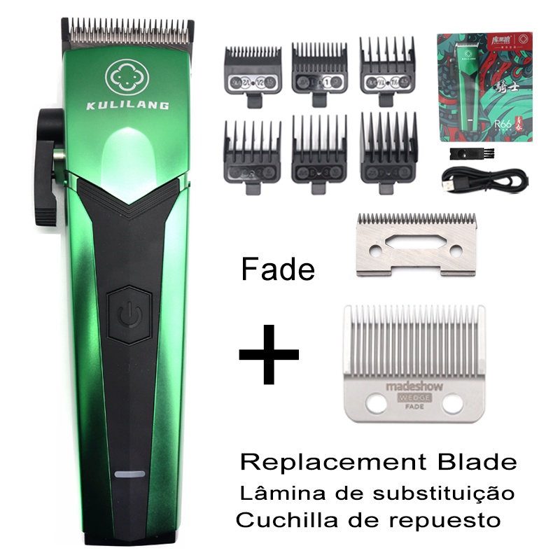 2023 Nova Máquina De Corte De Cabelo Verde Madeshow Kulilang R66 Com Carregamento USB Clipper Profissional Para Homens