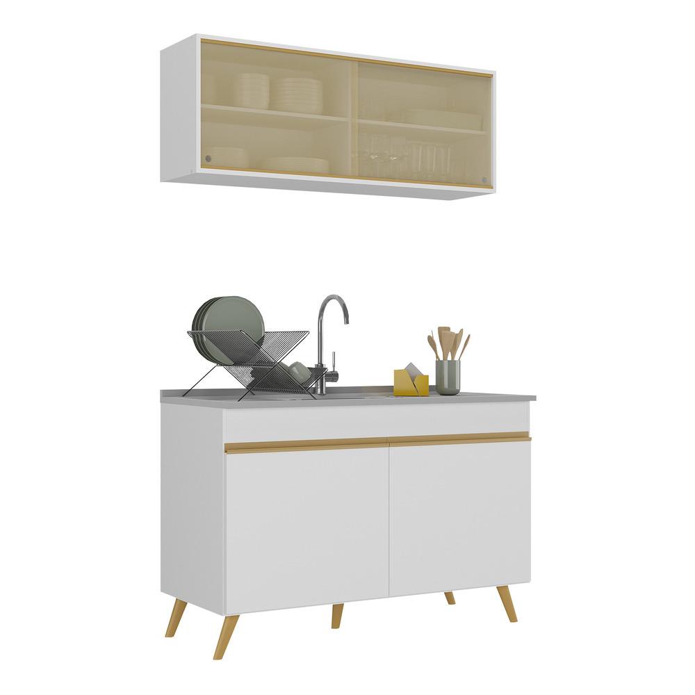 Cozinha Compacta Multimóveis MP2140 – Armário Aéreo e Balcão 120cm com Pés Retrô e Tampo Removível em Oferta na Shopee