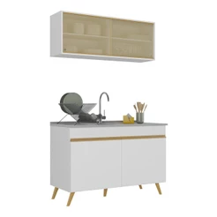 Cozinha Compacta Multimóveis MP2140 – Armário Aéreo e Balcão 120cm com Pés Retrô e Tampo Removível