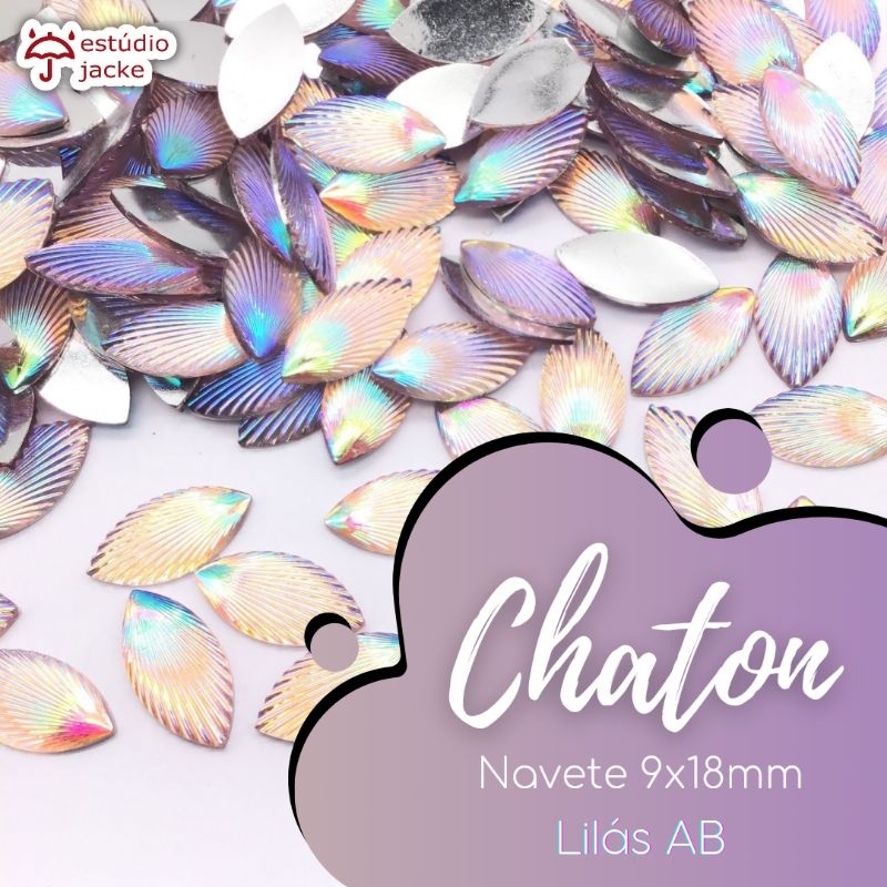 Chaton Navete Concha 9x18mm - Cor: Lilás AB - 25 unidades - Base Reta