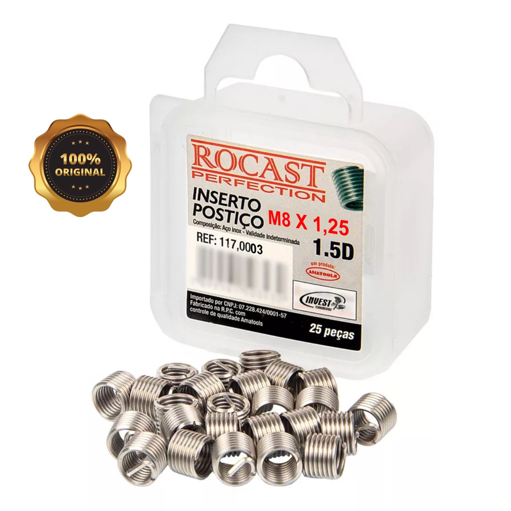 Rosca Postiça Helicoil M 8 x 1,25 Rocast 117,0003 em Oferta na Shopee