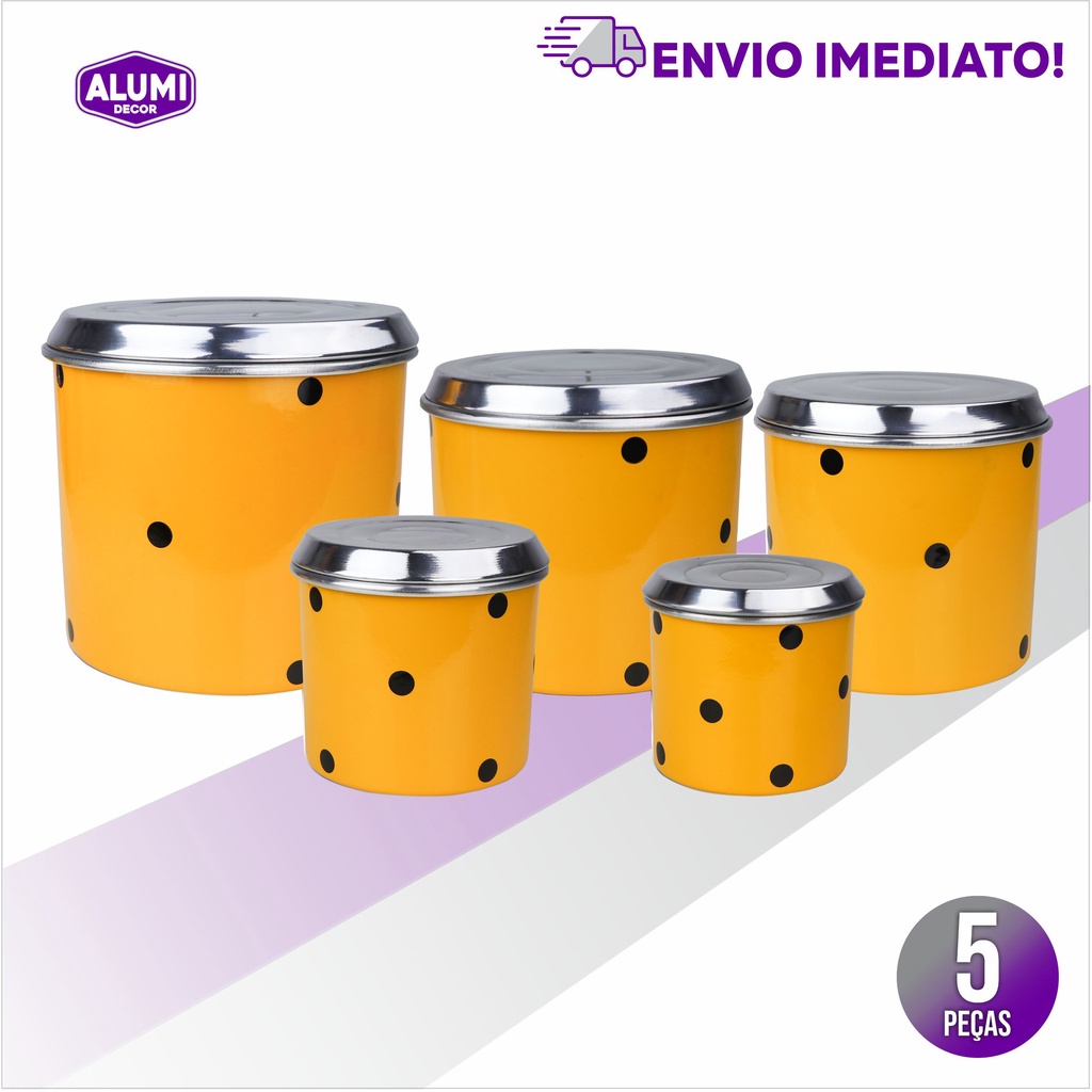 Jogo de Latas Porta Mantimento – 5 peças AMARELO – Alumínio Adesivado POÁ