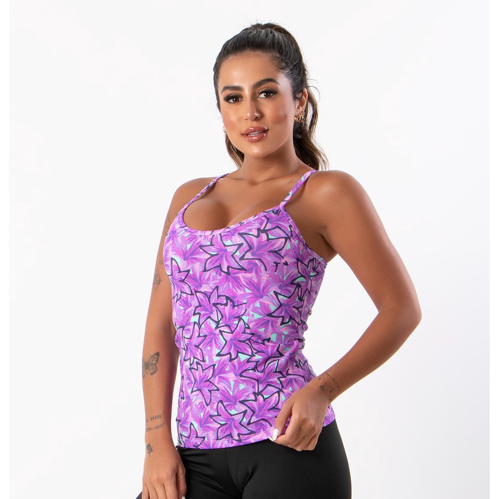 Camiseta alça fina suplex Feminina Básica estampada em Oferta na Shopee