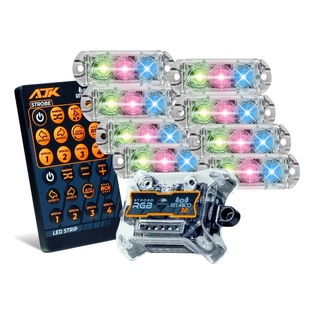 Kit Strobo AJK RGB Rítmico 3.0 + 8 Faróis 6W em Oferta na Shopee