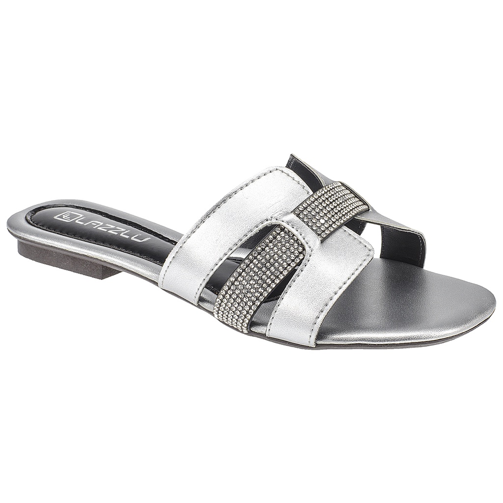 Sandália Feminina Rasteira Strass Dourado Prata Rasteirinha - Women Shoes