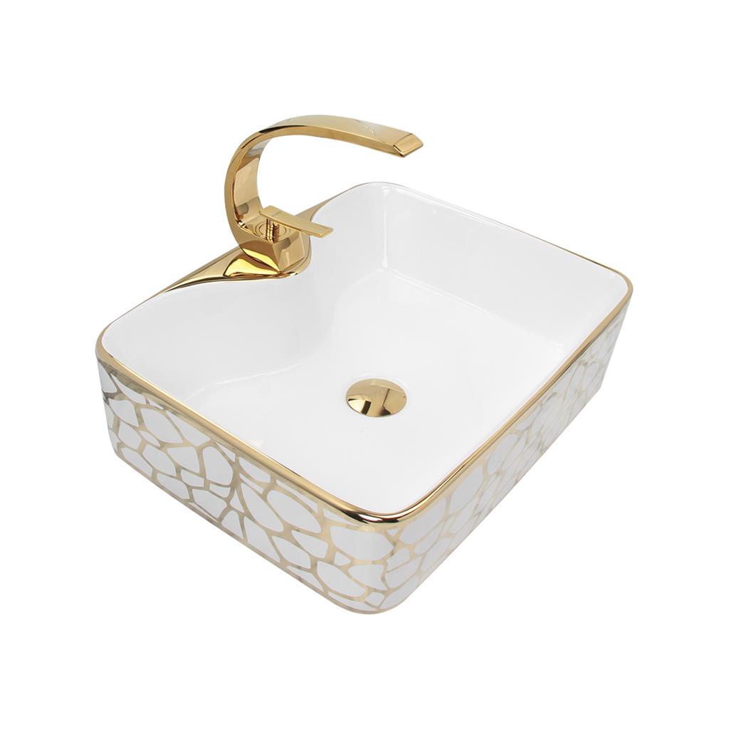 Kit Cuba Pia Louca Cerâmica Banheiro Com Torneira e Válvula Dourada 89 em Oferta na Shopee