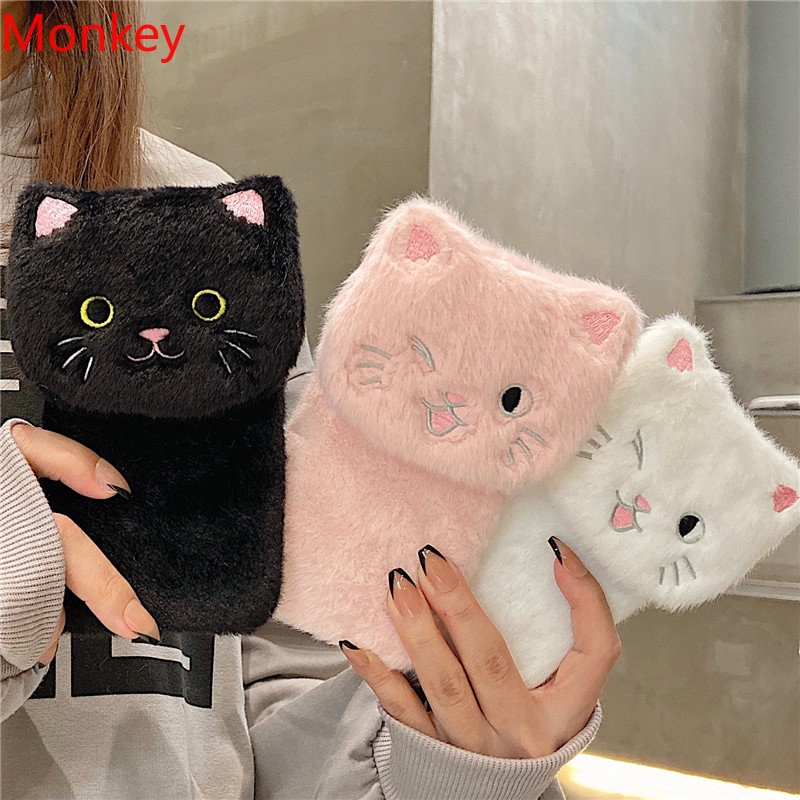 3D Bordado Gato Quente Pelúcia Caso De Telefone Macio Para Samsung Galaxy S10 Plus M13 M54 A54 A34 A24 A14 A04 A04S S23 