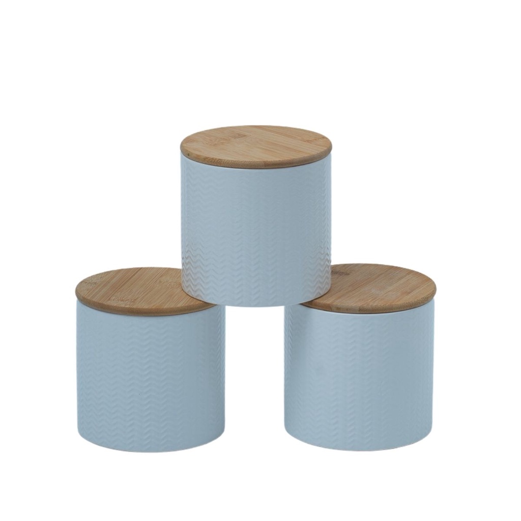 Kit 3 potes dolomita com tampa de bambu zig zag 900ml - Oikos - Home & Living