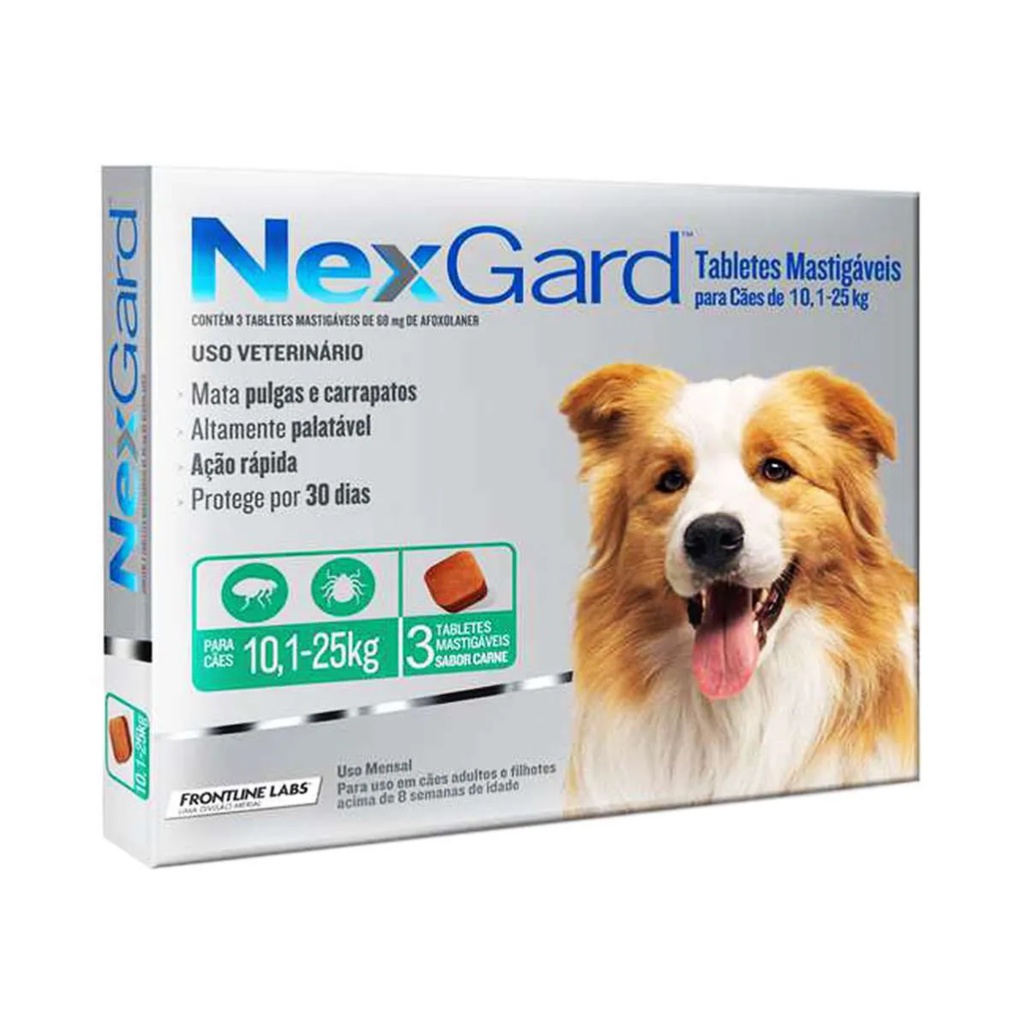Nexgard Antipulgas E Carrapatos Cão 10 A 25kg Com 3 Nex Gard em Oferta na Shopee
