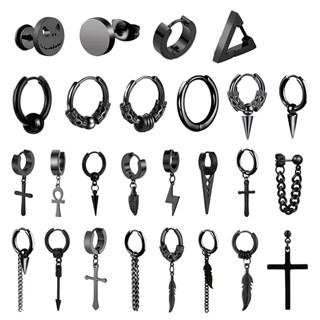 Brinco Punk De Aço Inoxidável De 1 Peça Conjunto De Brincos De Prata Preta Para Homens Mulheres Jóias De Hip Hop Piercing Vintage Acessórios