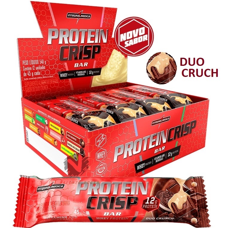 Protein Crisp Bar Duo Crunch 12 Un 45g IntegralMédica Barra de Proteína Integral Medica 540g snack Barrinha Proteica Blend Proteico