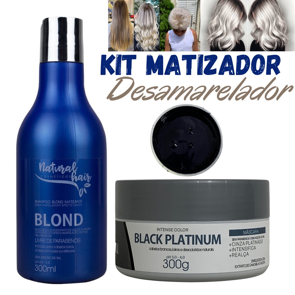 Kit Matizador Desamarelador Natural Hair Platinum Blond Profissional Para Loiro Platinado