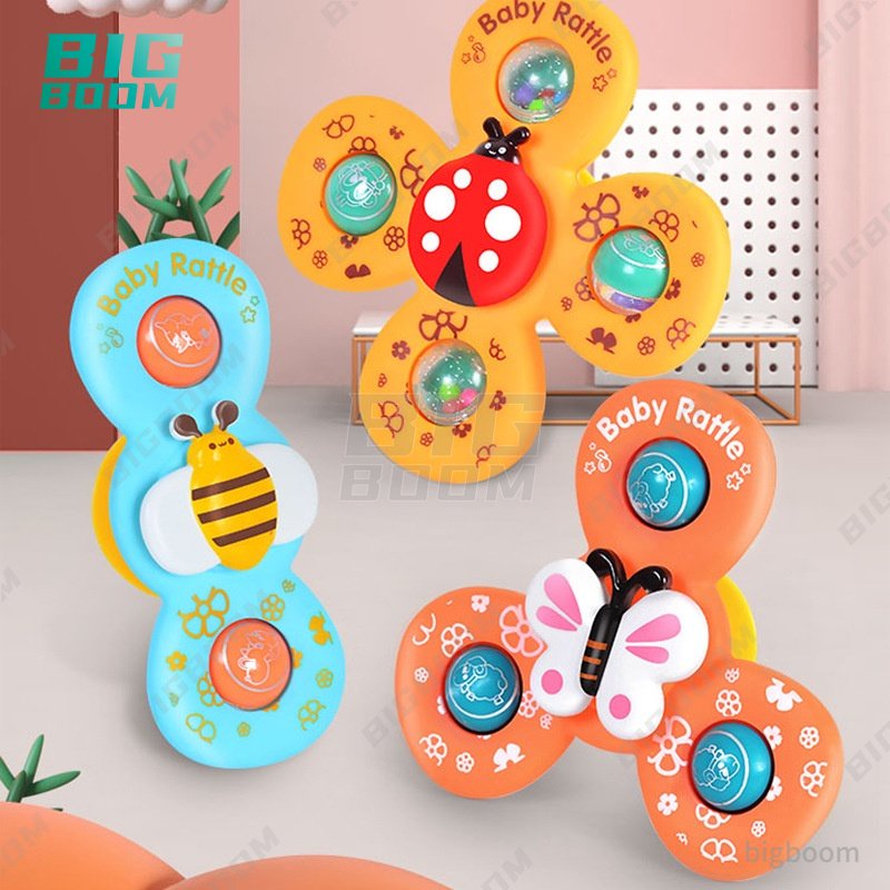 3 Pçs Brinquedo De Banho Do Bebê Ventosa Mordedor Girador Spin Otário Spining Topo Dos Desenhos Animados Spinner Brinque