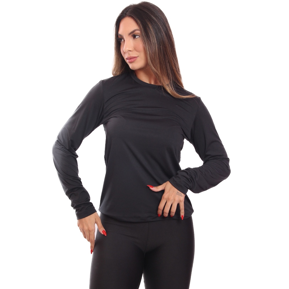 Camiseta Feminina Manga Longa Dry Fit Básica Lisa Proteção Solar UV Térmica Blusa Academia Esporte