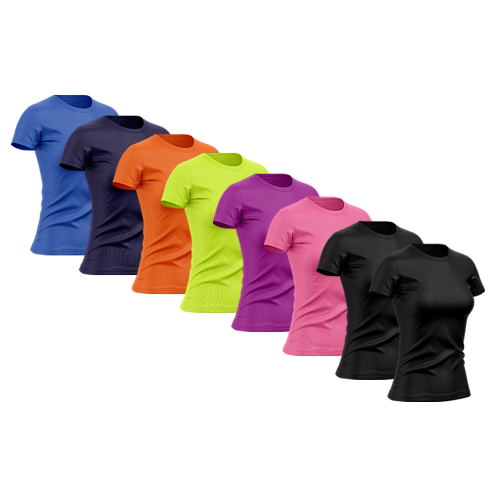 Kit 8 Camisetas Feminina Manga Curta Good Look Dry Fit Proteção Solar UV Baby Look Fitness Academia Treino Confortável