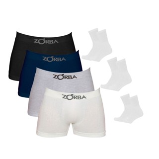 Kit 10 Cuecas Boxer Algodão Sem Costura + 6 Pares de Meias