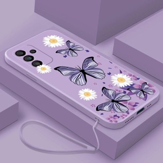 Samsung Galaxy M54 M14 5G M13 M23 M53 M33 M52 5G M31 Pequena Margarida De Luxo Caixa De Flores De Borboleta Com Silicone Líquido TPU Costas De Capa De Cordão