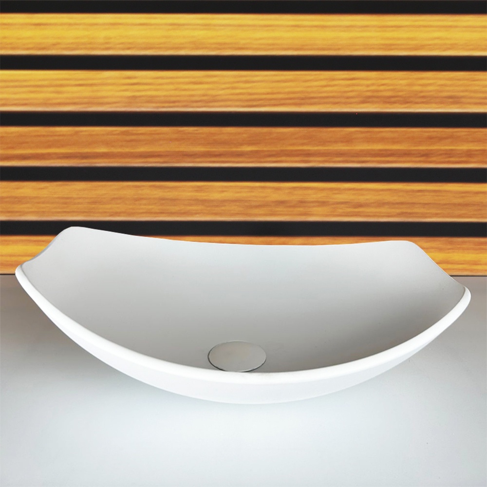 CUBA VIDRO OVAL CHANFRADA 46CM BRANCO FOSCO