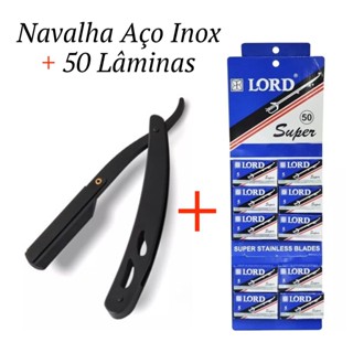 Navalhete Navalha Profissional Inox P/ Barbear E Acabamentos + 50 Lâminas