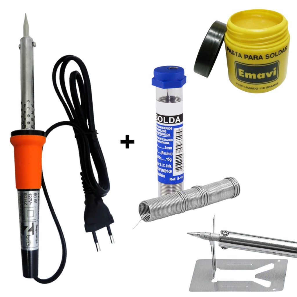 Kit Ferro De Solda Soldador 110v ou 220v Estanho Pasta Solda